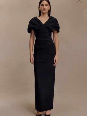 MESHKI Thelma Bardot Maxi Dress In BLACK